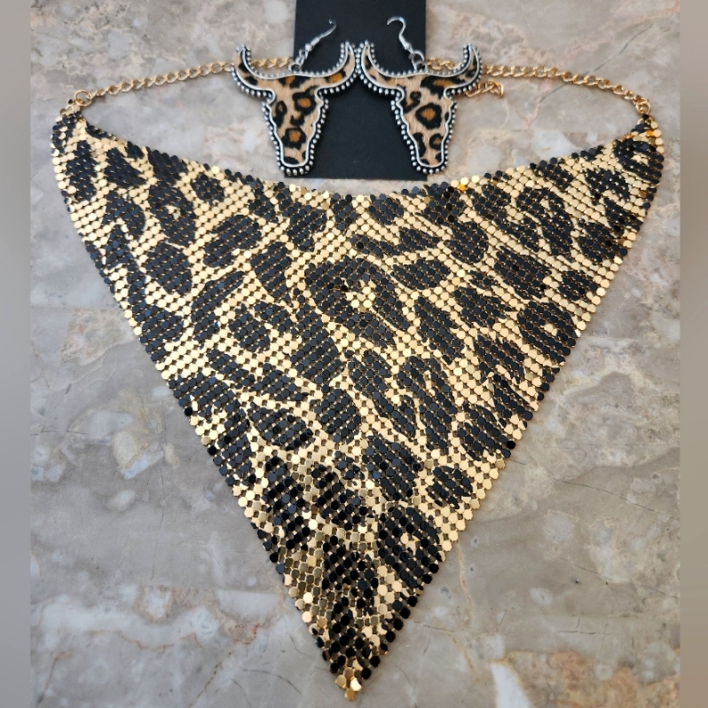 Leopard Bandana Bull Leopard Cowgirl Earrings Set